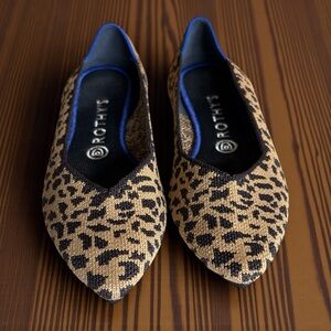 Rothy’s The Point Leopard Womens 8 Pointed Toe Ballet Flats Brown Animal Print
